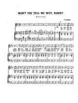 Sheet music cover image of the song 'English Songs for Voice and Piano  Won't You Tell Me Why, Robin', with original authorship notes reading  'Written Coposed [sic] by Claribel', United States, 1900.